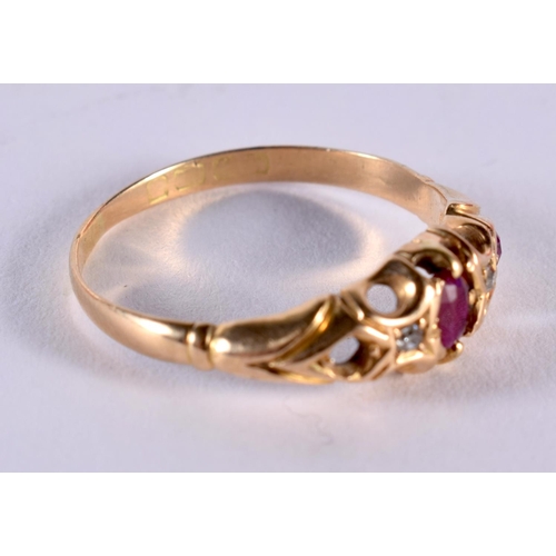 170 - 18ct Gold Victorian Ruby And Diamond Set Five Stone Ring. Q. 2.4 grams.