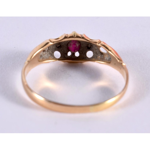 170 - 18ct Gold Victorian Ruby And Diamond Set Five Stone Ring. Q. 2.4 grams.