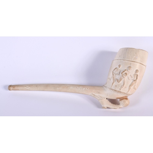 27 - AN UNUSUAL ANTIQUE CONTINENTAL MEERSCHAUM PIPE of Sporting interest, depicting rugby and footballing... 