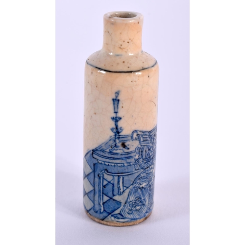 29 - A 19TH CENTURY CHINESE BLUE AND WHITE PORCELAIN SNUFF BOTTLE Qing, Kangxi style, painted with a scho... 