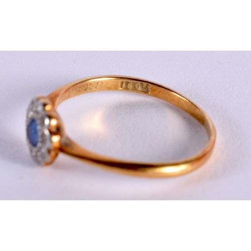 35 - A LATE VICTORIAN/EDWARDIAN 18CT GOLD DIAMOND AND SAPPHIRE CLUSTER RING of delicate proportions. L. 1... 