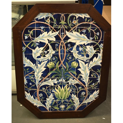 586 - A LARGE CONTEMPORARY TROMPE L'OIL POTTERY PANEL painted with stylised flowers and vines. 98 cm x 68 ... 