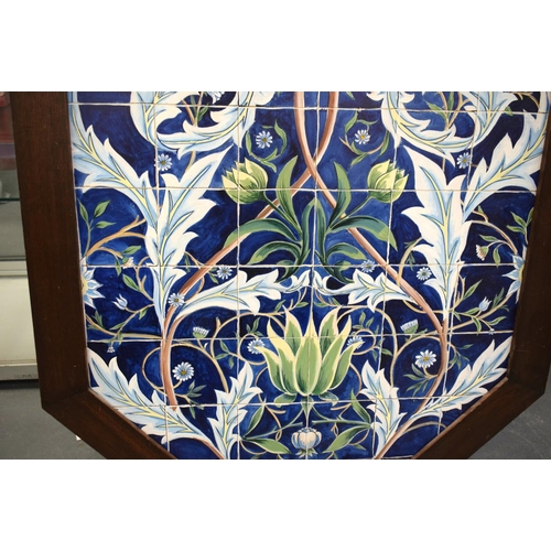 586 - A LARGE CONTEMPORARY TROMPE L'OIL POTTERY PANEL painted with stylised flowers and vines. 98 cm x 68 ... 