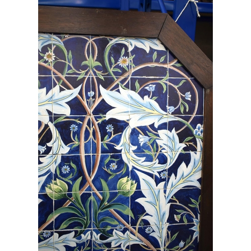 586 - A LARGE CONTEMPORARY TROMPE L'OIL POTTERY PANEL painted with stylised flowers and vines. 98 cm x 68 ... 