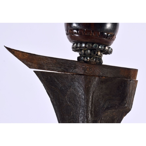 13 - AN UNUSUAL 18TH CENTURY DUTCH CARVED FRUITWOOD CASED KRISS DAGGER with seaweed affect blade, the han... 