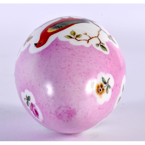 1 - A 19TH CENTURY CONTINENTAL PORCELAIN PINK GROUND EGG painted with birds perched amongst landscapes. ... 