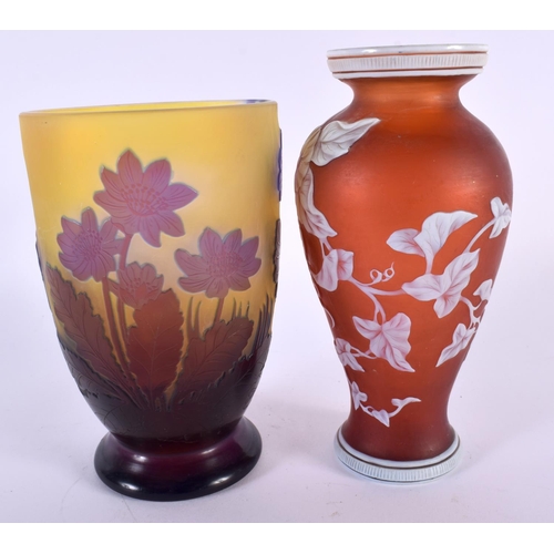 102 - A 19TH CENTURY ENGLISH CAMEO PEACH GLASS VASE in the manner of Webb, together with another cameo gla... 