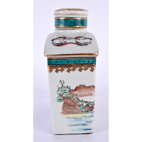 103 - AN ART DECO CONTINENTAL MALACHITE ENAMEL INSET PORCELAIN BOX together with a Chinese style tea caddy... 