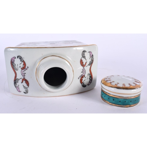 103 - AN ART DECO CONTINENTAL MALACHITE ENAMEL INSET PORCELAIN BOX together with a Chinese style tea caddy... 