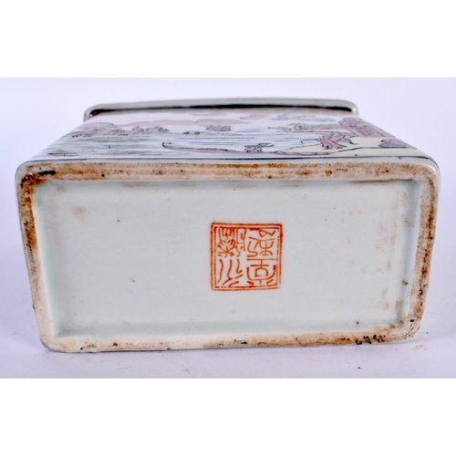 103 - AN ART DECO CONTINENTAL MALACHITE ENAMEL INSET PORCELAIN BOX together with a Chinese style tea caddy... 