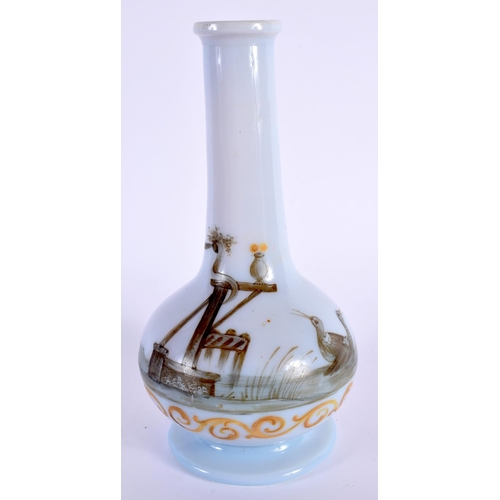 106 - A RARE GEORGE III ENAMELLED MILK OPALINE GLASS VASE painted with Chinese figures within landscapes. ... 