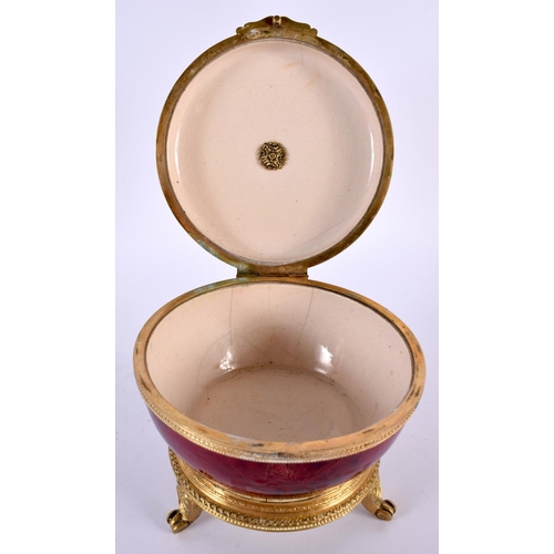 107 - AN ANTIQUE FRENCH SEVRES PORCELAIN AND BRONZE CASKET. 14cm x 12 cm.