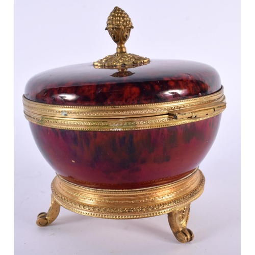 107 - AN ANTIQUE FRENCH SEVRES PORCELAIN AND BRONZE CASKET. 14cm x 12 cm.