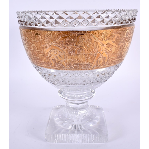 110 - A LARGE FRENCH VAL ST LAMBERT GRECO ROMAN WARRIOR PEDESTAL GLASS BOWL C1920 . 20cm x 15cm.