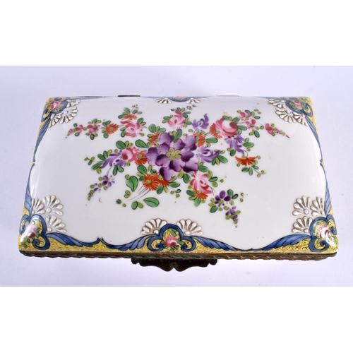 12 - A 19TH CENTURY FRENCH SAMSONS OF PARIS PORCELAIN CASKET painted with flowers and motifs. 15cm x 9 cm... 