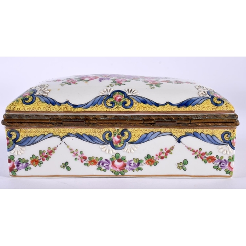 12 - A 19TH CENTURY FRENCH SAMSONS OF PARIS PORCELAIN CASKET painted with flowers and motifs. 15cm x 9 cm... 