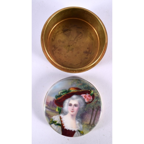 122 - A FINE LATE 19TH CENTURY FRENCH ENAMELLED BOX AND COVER painted with a portrait of a female. 8 cm di... 