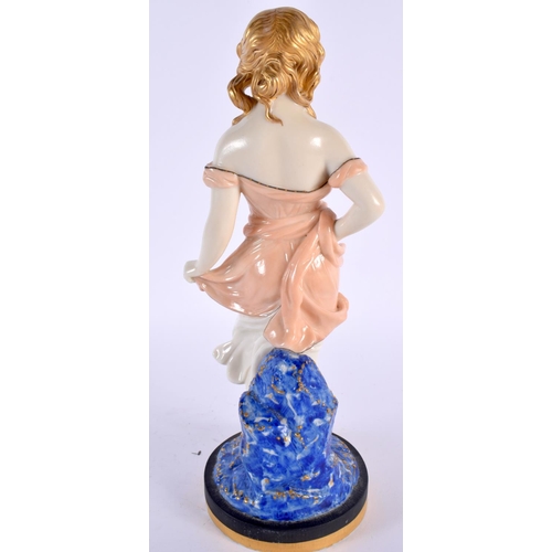 132 - AN UNUSUAL 19TH CENTURY ENGLISH PORCELAIN FIGURE OF A FEMALE probably Worcester. 28cm high.