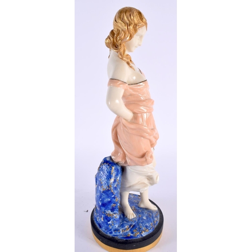 132 - AN UNUSUAL 19TH CENTURY ENGLISH PORCELAIN FIGURE OF A FEMALE probably Worcester. 28cm high.