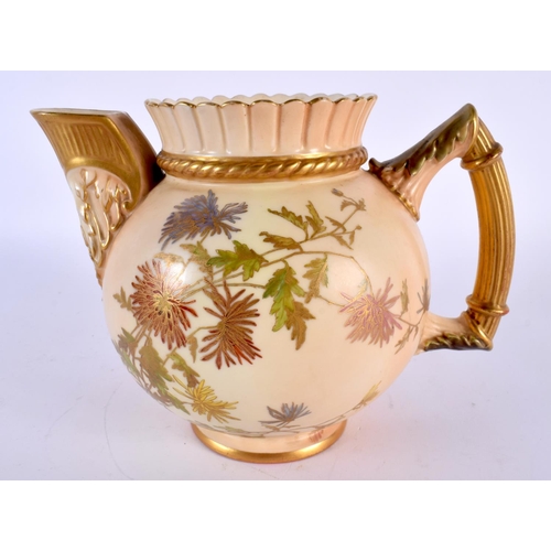 136 - AN ANTIQUE ROYAL WORCESTER BLUSH IVORY TEAPOT together with a plate and shell dish. Largest 16 cm wi... 