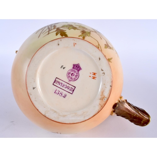 136 - AN ANTIQUE ROYAL WORCESTER BLUSH IVORY TEAPOT together with a plate and shell dish. Largest 16 cm wi... 