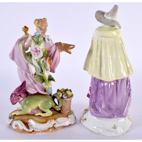 140 - TWO 19TH CENTURY GERMAN PORCELAIN FIGURES one unusually modelled as a witch. Largest 17 cm high. (2)