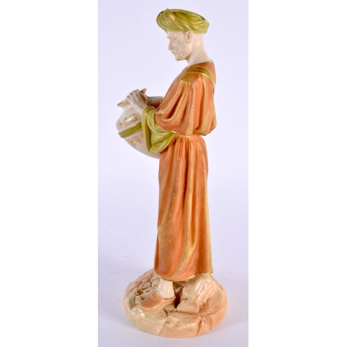 141 - A ROYAL WORCESTER BLUSH IVORY PORCELAIN FIGURE OF A WATER CARRIER. 22cm high.