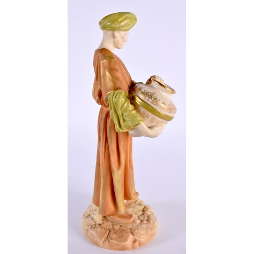 141 - A ROYAL WORCESTER BLUSH IVORY PORCELAIN FIGURE OF A WATER CARRIER. 22cm high.