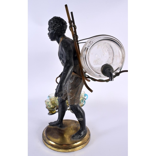 146 - A RARE LARGE 19TH CENTURY CONTINENTAL BRONZE AND SPELTER FIGURAL DECANTER modelled roaming. 36 cm hi... 