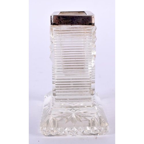 149 - A RARE ANTIQUE SILVER MOUNTED CUT GLASS MATCH STRIKER. 8 cm x 4 cm.