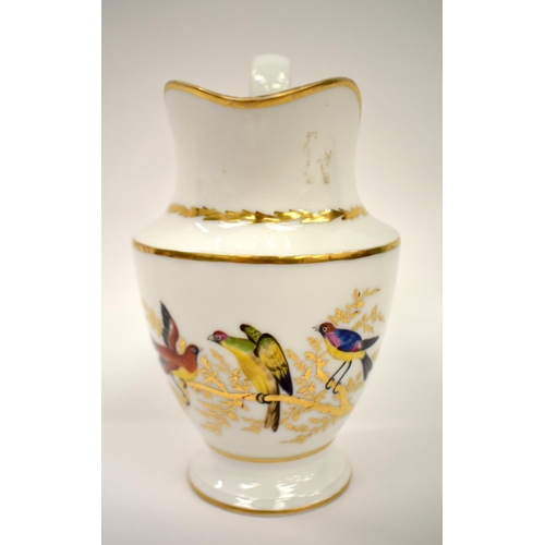 157 - Early 19th century Paris porcelain fine jug painted with birds perched on a branch.  18cm high