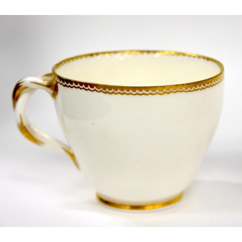 159 - Mid 18th century Vincennes lobed coffee cup and saucer with gilded decoration, crossed Ls mark to b... 