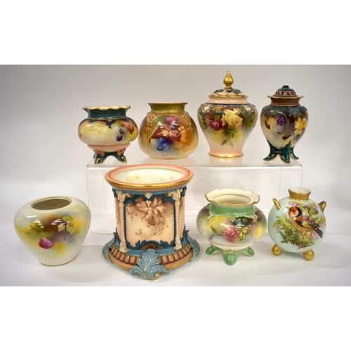 167 - Early 20th century Royal Worcester seven ornamental vases and Hadleys Worcester pots.  Largest 11cm... 