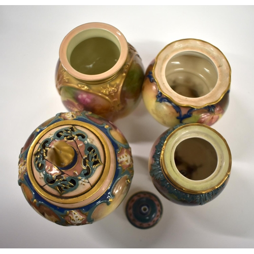 167 - Early 20th century Royal Worcester seven ornamental vases and Hadleys Worcester pots.  Largest 11cm... 