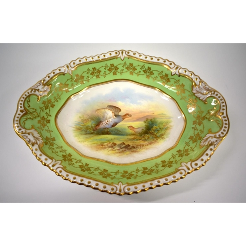 178 - 20th century Aynsley pair of plates and an oval dish painted with named birds, Plover, Partridge, an... 