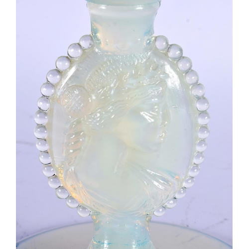 18 - A LARGE ANTIQUE OPALINE BLUE GLASS GOBLET VASE AND COVER with cameo portrait stem. 40 cm x 12 cm.