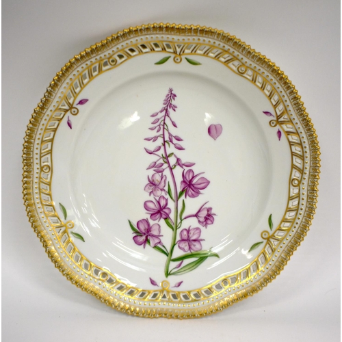 192 - Late 20th century Royal Copenhagen Flora Danica, plate with pierced border painted with a named bota... 