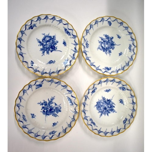 195 - 19th century Royal Copenhagen four pierced border plates painted in underglaze blue with flowers, th... 