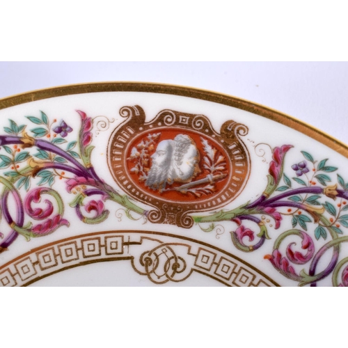 20 - A LATE 19TH CENTURY FRENCH SEVRES PORCELAIN SAUCER painted with floral wreaths and motifs. 14.5 cm d... 