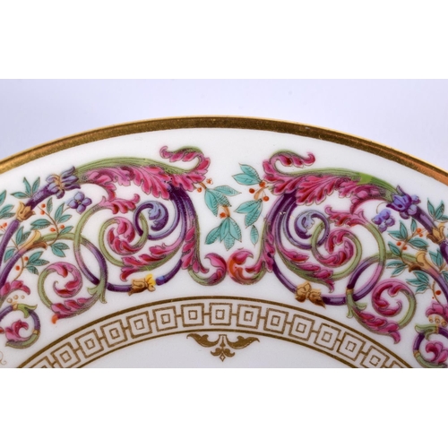 20 - A LATE 19TH CENTURY FRENCH SEVRES PORCELAIN SAUCER painted with floral wreaths and motifs. 14.5 cm d... 