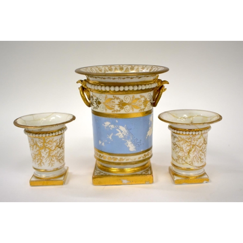 203 - Early 19th century Flight Barr and Barr vase with bird beak handles painted with a landscape titled ... 