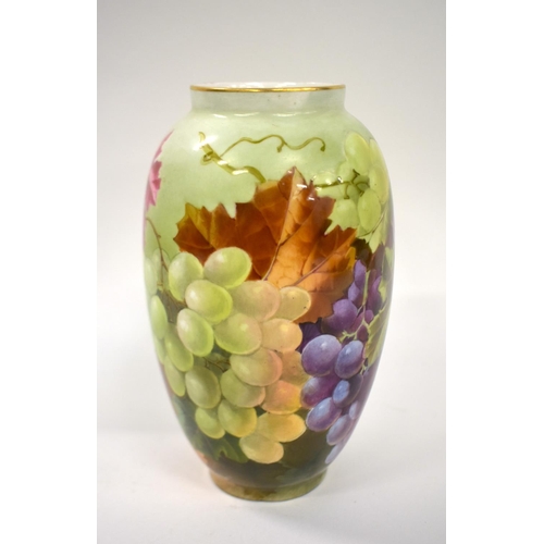 205 - Crown Staffordshire baluster vase painted with various grapes, the base titled Painted at Worcester ... 