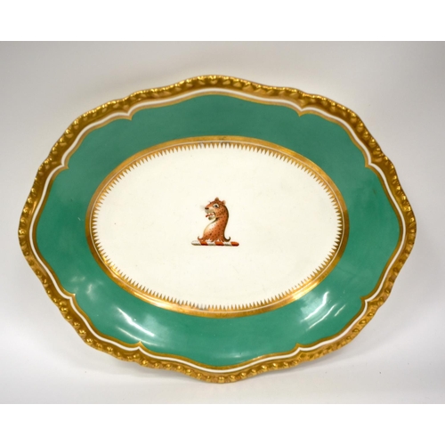 207 - Early 19th century H & R Daniel dessert dish with dark green border, painted with a leopard crest un... 