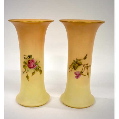 220 - Royal Worcester pair of vases painted in raised enamels with flowers on an blush ivory ground, shape... 