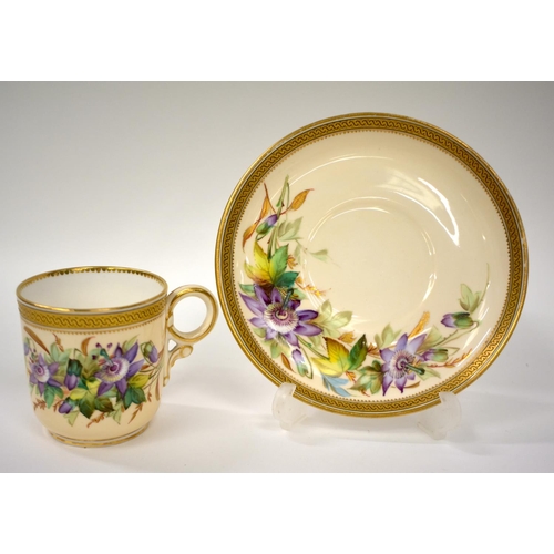 227 - Royal Worcester coffee cup saucer painted with clematis by David Bates, who later painted at the Roy... 