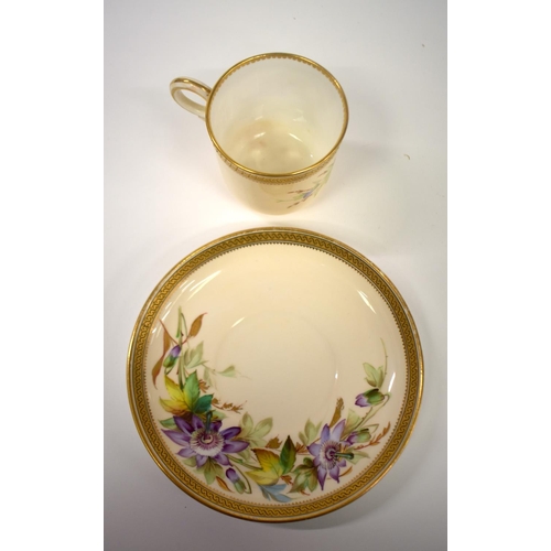 227 - Royal Worcester coffee cup saucer painted with clematis by David Bates, who later painted at the Roy... 