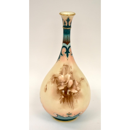 230 - 19th century Hadley Worcester tear drop shaped vase painted in sepia with flowers under a multi colo... 