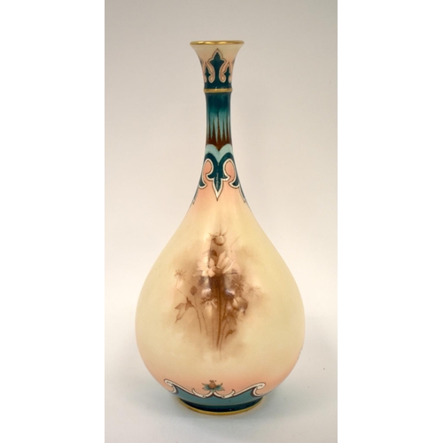 230 - 19th century Hadley Worcester tear drop shaped vase painted in sepia with flowers under a multi colo... 