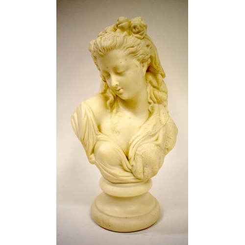 231 - 19th century English Parian bust of a young woman probably Robinson and Leadbeatter.  21cm high