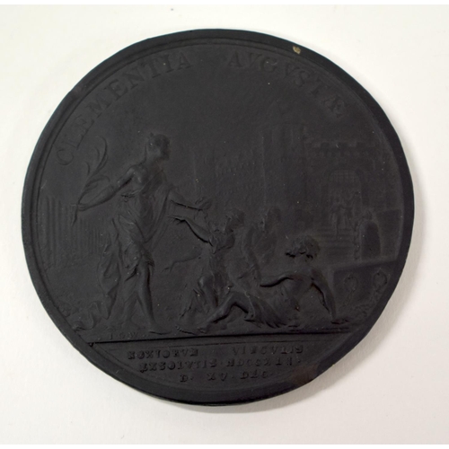 235 - Early 19th c. Wedgwood plaque with black basalt layer and seven well-modelled female figures in diap... 